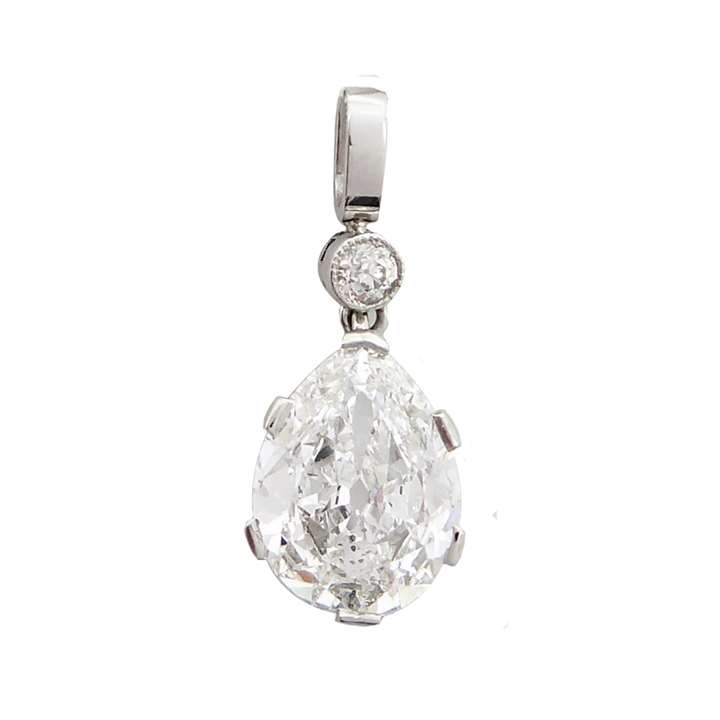 Pear shaped diamond pendant, of old brilliant cut, weighing 1.78ct, F/G colour, claw set